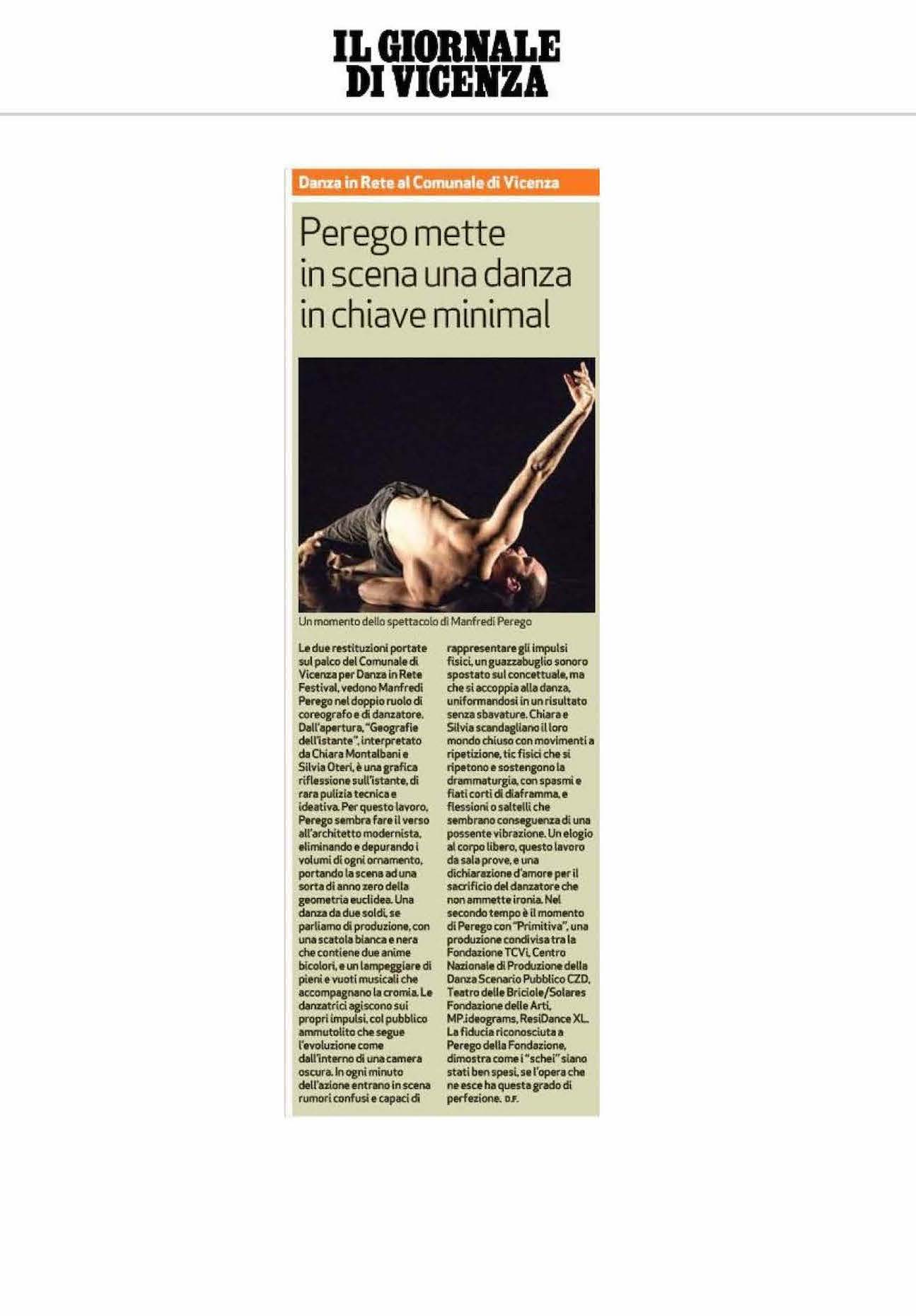 Recensione Primitiva / Geografie dell'istante / Manfredi Perego / Il Giornale di Vicenza, 25 aprile 2018