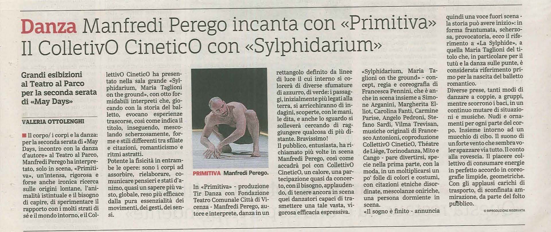 Recensione Primitiva / Manfredi Perego / Gazzetta di Parma, 7 maggio 18